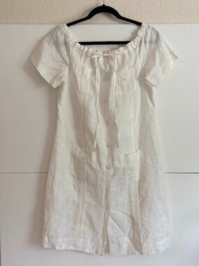 Mojito Guayabera 100% White Linen Pintuck Pleated Midi Dress Size XL (M/L Fit)